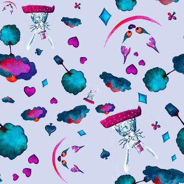 Alice in Wonderland watercolr pattern (blue)
