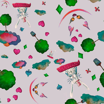 Alice in Wonderland watercolr pattern (green)