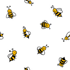 Seamless vector pattern of bees on white backgeound