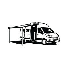 Motorhome campervan caravan vector silhouette illustration - obrazy, fototapety, plakaty