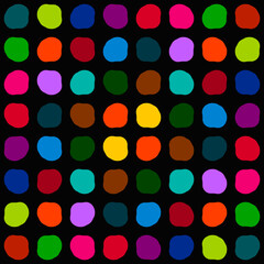 Colored shapes on a black background. Simple pebbles or shapeless images of different colors, like a mosaic. Vector.