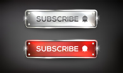 Buttons Subscribe steel color red and  silver on background color black