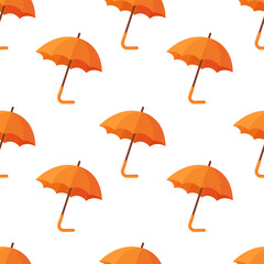Fototapeta na wymiar Umbrella seamless pattern. Orange vector umbrellas on a white background.