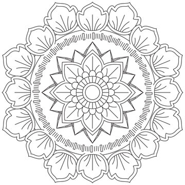Mandala Vector Leaf Flower Coloring Art Simple Graphic Floral Oriental Outline Vintage Decorative Elements Illustration Islam Arabic Indian Turkish Mystic Religion Morals Lotus Practice Paint Print Sc