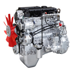 New modern CNG engine. Gas engine for truck or bus. Isolate on a white background. High-tech...