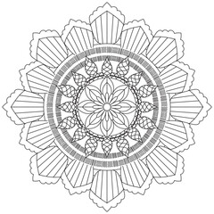 Mandala Vector Leaf Flower Coloring Art Simple Graphic Floral Oriental Outline Vintage Decorative Elements Illustration Islam Arabic Indian Turkish Mystic Religion Morals Lotus Practice Paint Print Sc