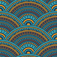 Ethnic circle shapes seamless geometric pattern.