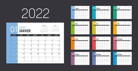 Calendrier Agenda 2022 couleur. Une page par mois.