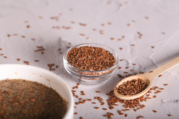 ground flax porridge is on the table