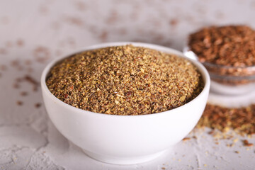 ground flax porridge is on the table