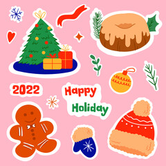 Christmas sticker set.  Christmas and New Year elements. Vector illustration