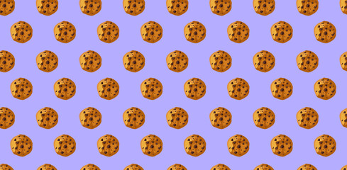 Vector Seamless Pattern with Cookies, Colorful Background Template, Sweet Cookies on Light Purple Background.