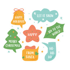 Christmas speech bubbles illustration set, winter holiday hand drawn sticker