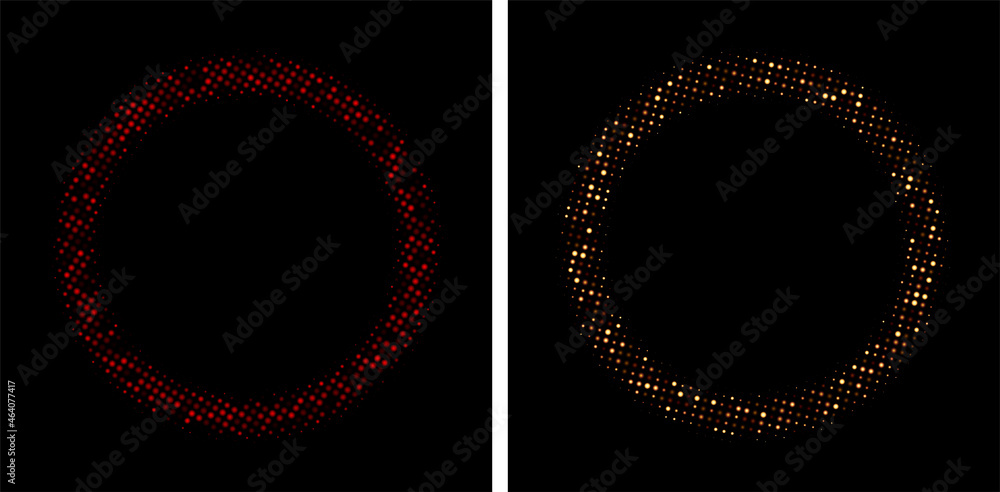 Aufkleber set of two round red and golden halftone frames.