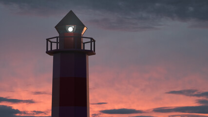 Signaling marine lighthouse at night
