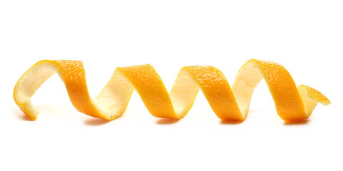 Swirly orange peel isolated on white  