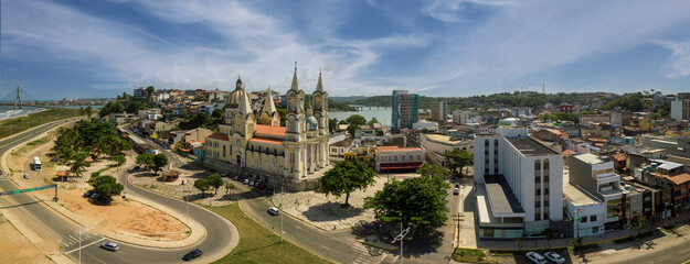 Panoramic aerial photo of the city of Ilhéus Bahia with a view of the Cathedral of São Sebastião © Gustavo