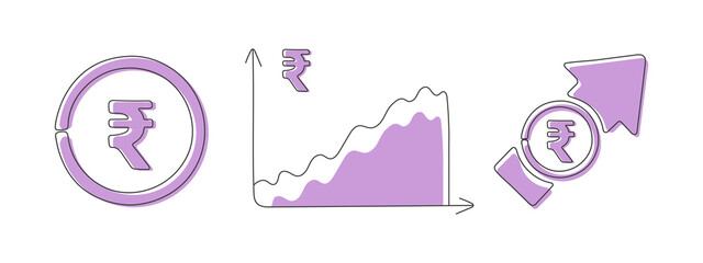 Icon Indian rupee. Different financial currency icons. Financial chart with currency icon. Vector illustration