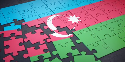 Messy pieces of puzzle with flag of Azerbaijan. 