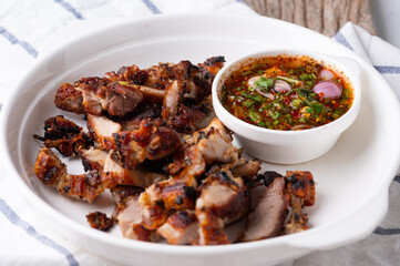 Grilled Pork with Spicy Dip , Thailand Street Food