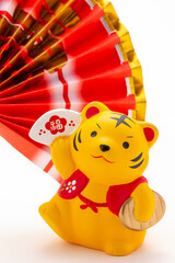 寅年の年賀素材、扇子と虎