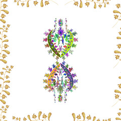 Seamless pattern with interesting doodles on colorfil background. Vector illustration.