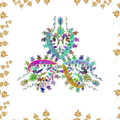 Seamless pattern with interesting doodles on colorfil background. Raster illustration.