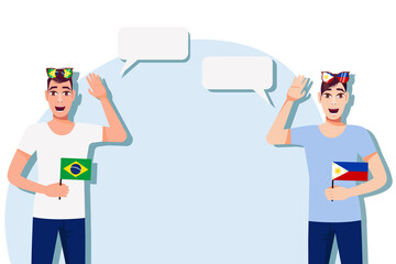 The concept of international communication, sports, education, business between Brazil and the Philippines. Men with Brazilian and Philippine flags. Vector illustration.