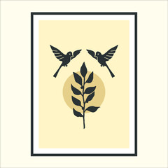 Modern minimalistic nature illustration of birds and branches. Contemporary poster concept. 
