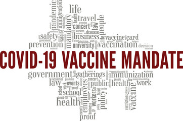 Covid-19 Vaccine Mandate vector illustration word cloud isolated on white background.