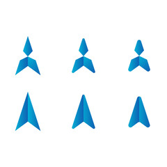 Blue icon in the form of a two-piece aircraft in six different versions. Easily scalable and suitable for logo or applications.