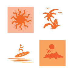 Set of holiday and vacation logo. Symbol of trip, adventure, nature landscape. For clothing and apparel uses. Graphic tee. Summer tee design. Set of tees. 