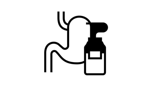 nephrostomy disease, esophagus brought into bag animated line icon. nephrostomy disease, esophagus brought into bag sign. isolated on white background