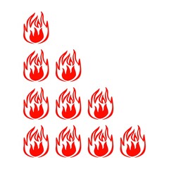 Fire indicator the degree of sharpness of the dish isolated on white background. Sticker red color for menu restaurant in flat style.