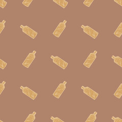 Seamless pattern retro chinese bottle on light brown background. Geometrical texture template for menu restaurant.