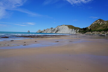 Beautiful landscape of white limestone Cliffs of Cape Kidnappers in New Zealand, North Island