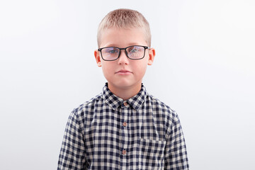 Portrait of a boy with broken glasses - 464088897