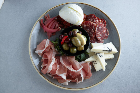 Antipasto platter on plate