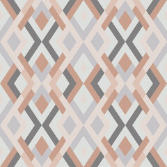 Abstract seamless pattern. Vector geometric background of triangles in beige and gray colors. Mosaic texture for textile, clown, carpeting, warp, book cover, clothes