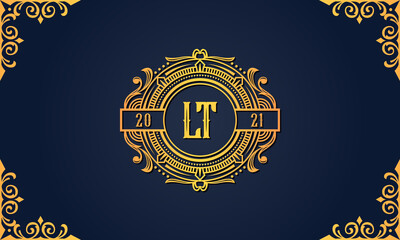 Royal vintage initial letter LT logo.