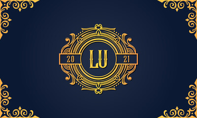 Royal vintage initial letter LU logo.