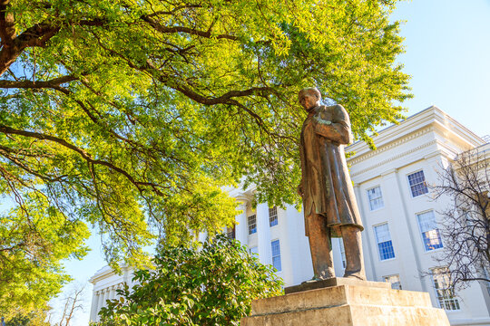 MONTGOMERY, ALABAMA - APRIL 3, 2016: Statue of James Marion Sims, Father of Modern Gynecology. He discovered treatment for vesicovaginal fistula. Display is in front of the Alabama State Capitol.