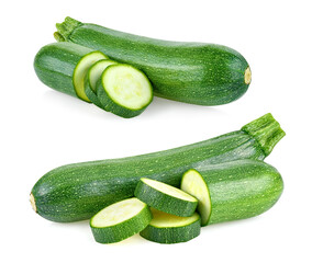 fresh green zucchini with slice isolated on white background