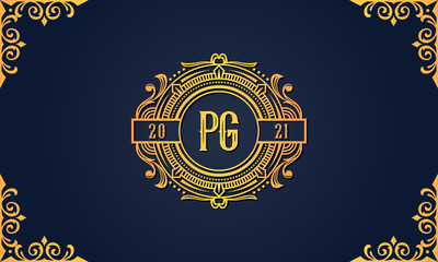 Royal vintage initial letter PG logo.