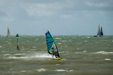 windsurfer at Hill Head Hampshire England on an Autumn day