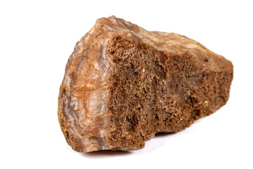 Macro mineral stone Agate Brown on white background