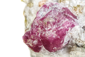 Obraz premium Macro mineral stone Ruby in rock on white background
