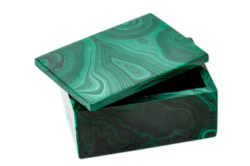 macro.malachite boxes on white background