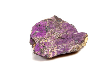 Macro mineral stone purpureus, (purple) purpurite in the breed a white background