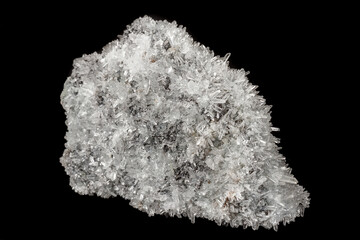 Macro mineral stone sulfite quartz on a black background